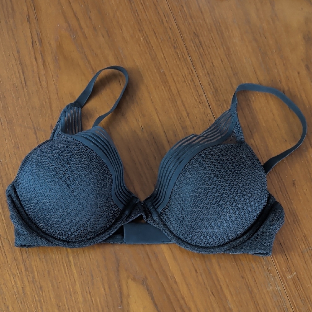 ThirdLove Modern Mesh Plunge Bra EUC size 34D Midnight Navy